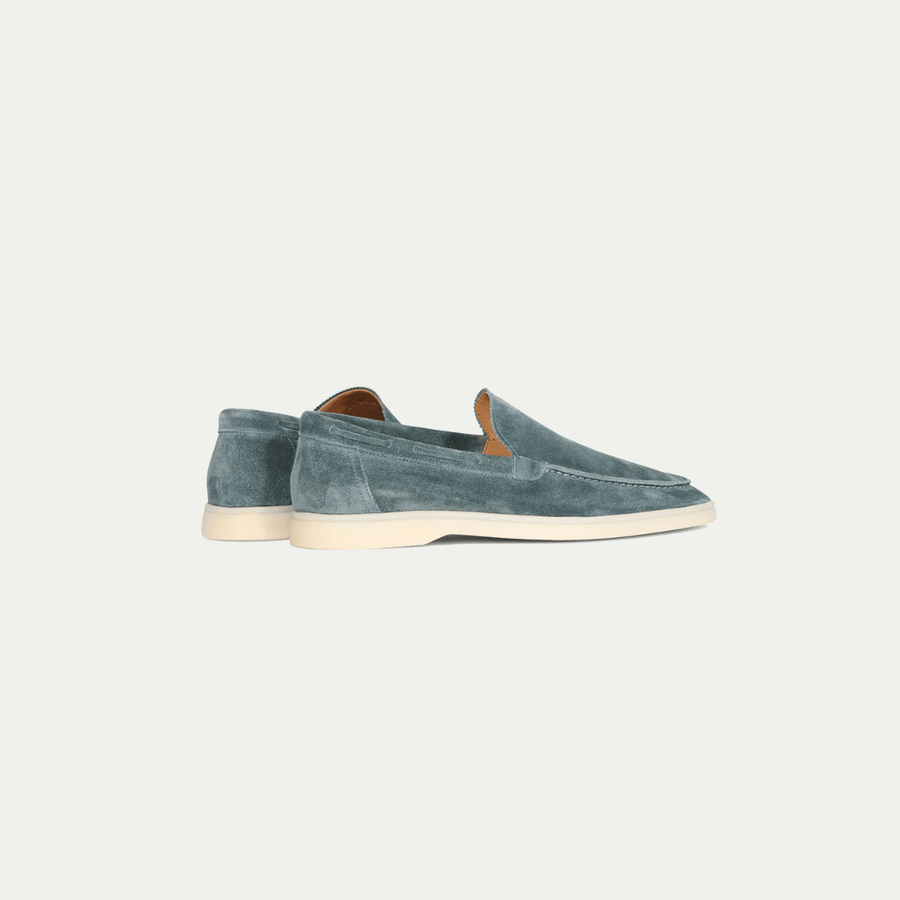 Men's Blue Slip-On Loafers, Moc Toe, Flat Sole