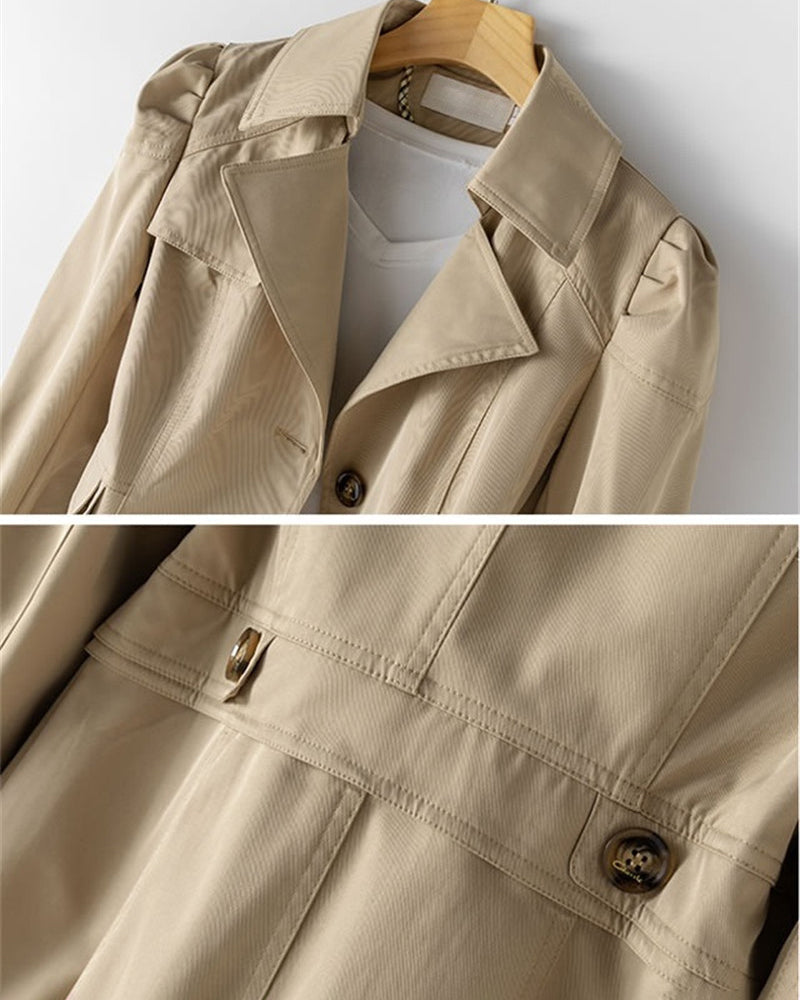 Véronique | Womens Mid-Length Trench Coat with Belt | Cotton Blend, Button Front | Black, White, Pink, Beige M-3XL