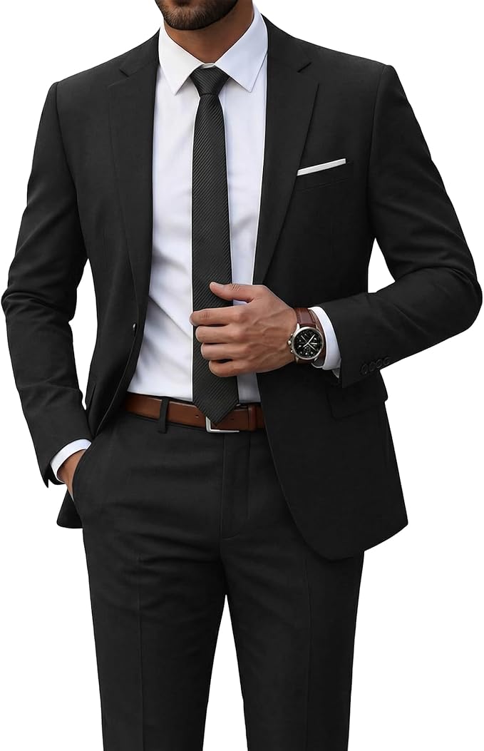 Men's Slim Suit Set, Notched Lapel, Two-Piece Formal Outfit