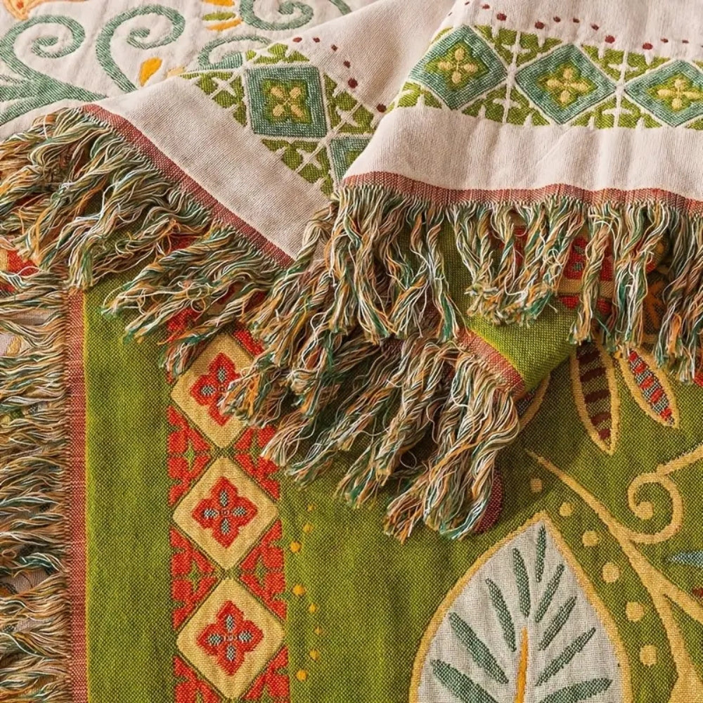 Double-Sided Fringed Boho Blanket for Sofa and Bed Cozy Cover