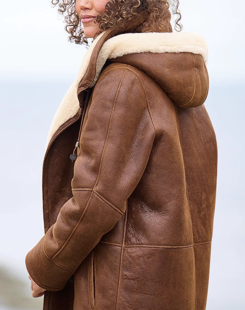 Fleece Coat Women's with Hood | For Winter | Size S-2XL | Brown