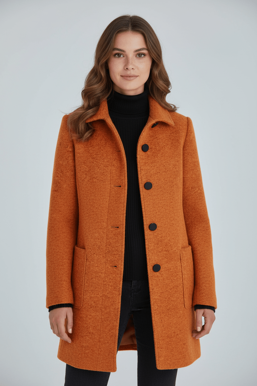Women's Tailored Overcoat, Mandarin Collar, Button Front
