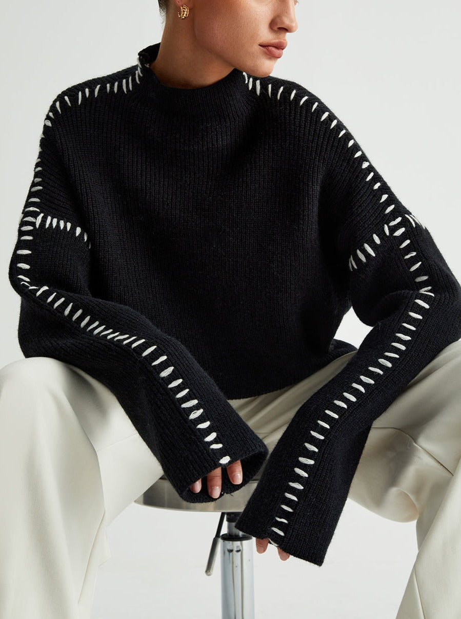 Women's Contrast Stitch Crew Neck Knit Sweater