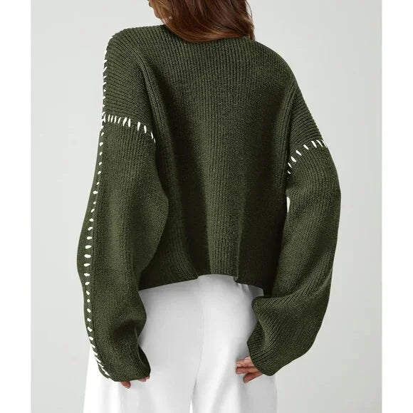 Women's Contrast Stitch Crew Neck Knit Sweater