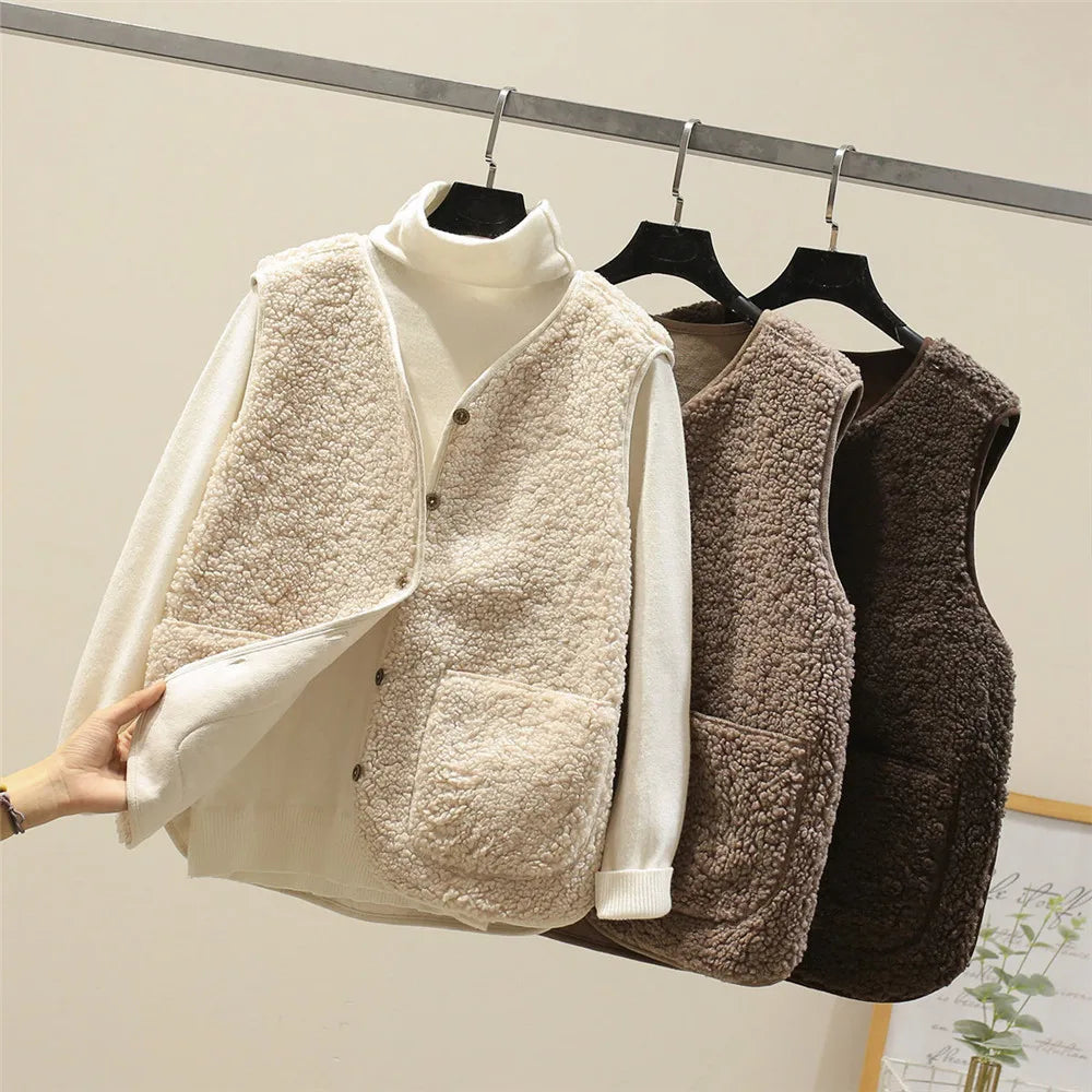 Women's Button Front Vest – Relaxed Pocket Layering Gilet