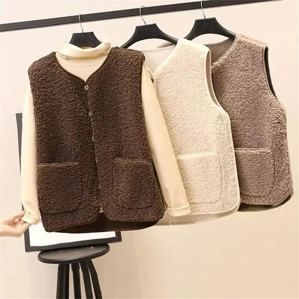 Women's Button Front Vest – Relaxed Pocket Layering Gilet