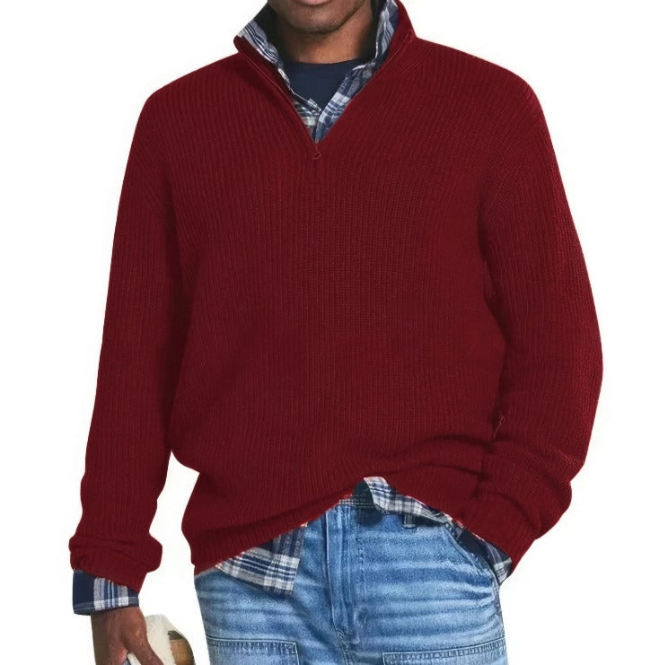 Men's Textured Knit Quarter-Zip Sweater, Mock Neck, Long Sleeves