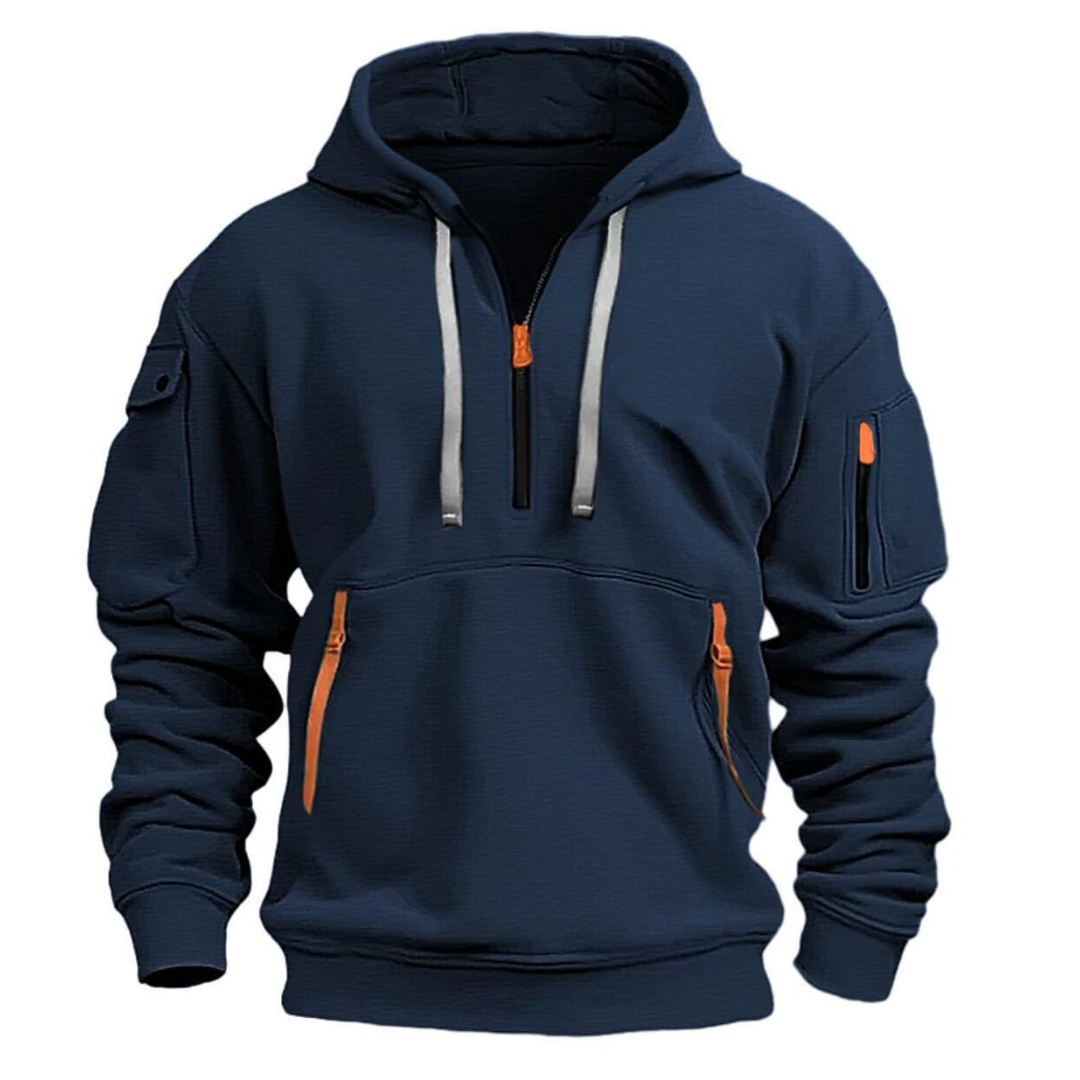 Samuel | Mens Hoodie with Zip Pockets | Contrast Zippers, Soft Warm Fabric | Navy, Black, Gray, Khaki and More S-5XL