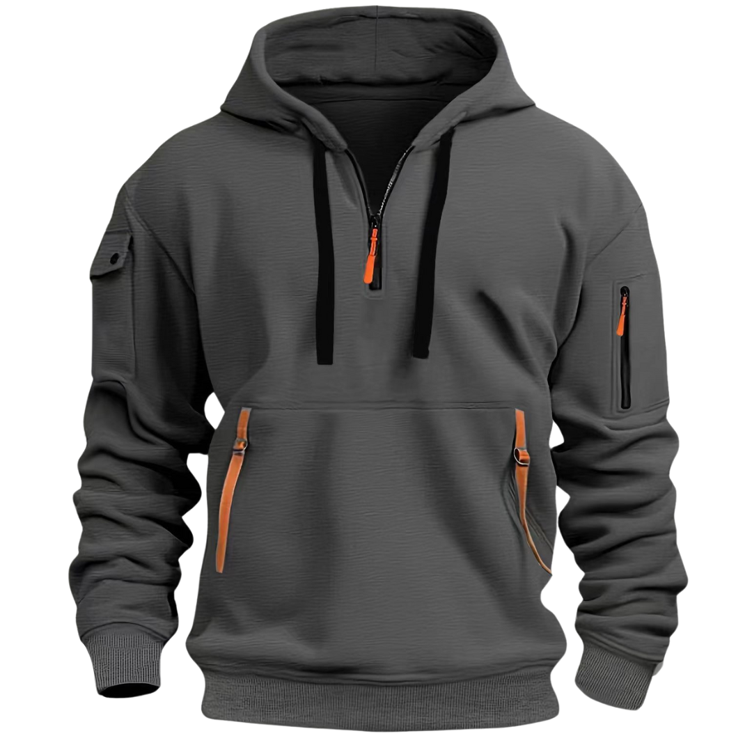Samuel | Mens Hoodie with Zip Pockets | Contrast Zippers, Soft Warm Fabric | Navy, Black, Gray, Khaki and More S-5XL