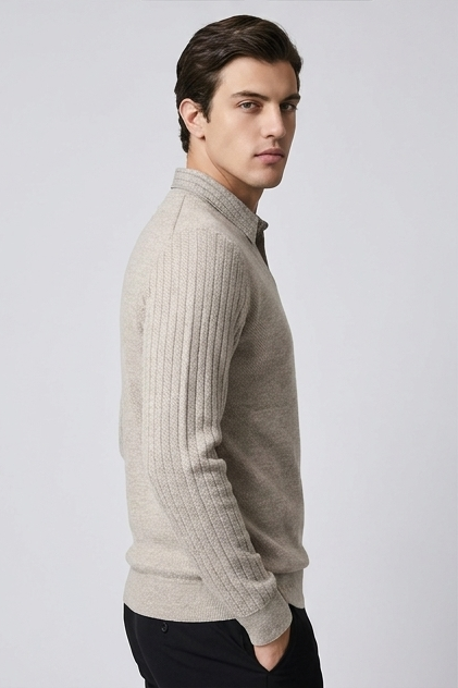 Men's Layered V-Neck Knit Jumper, Long Sleeves