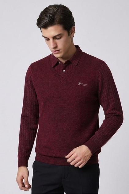 Men's Layered V-Neck Knit Jumper, Long Sleeves