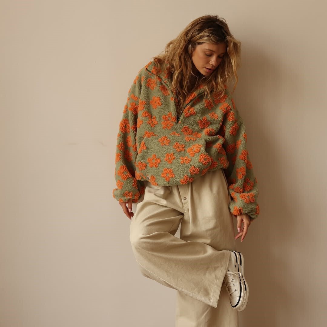 Erica | Womens Floral Teddy Fleece Jacket with Half Zip | Oversized Fit, Daisy Print | Yellow, Pink and More S-3XL