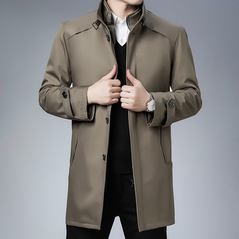Men's Business Coat, Stand Collar & Zip Placket