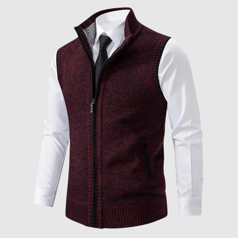 Ross | Mens Zip-Up Sweater Vest in Wool Blend | Turn-Down Collar, Two Side Pockets | Black, Khaki, Blue and More S-XXL