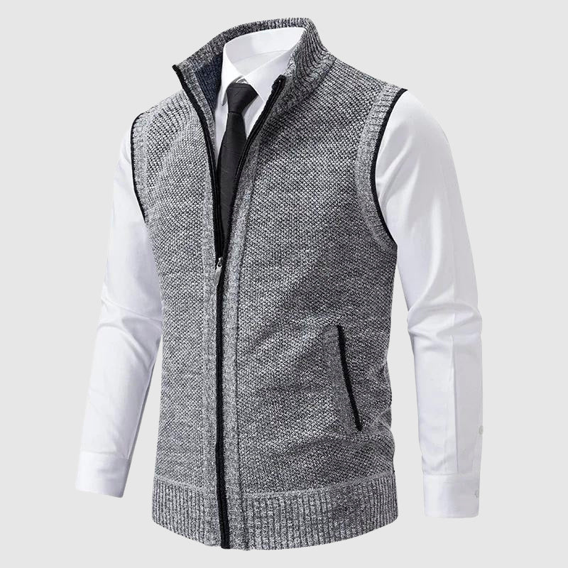 Ross | Mens Zip-Up Sweater Vest in Wool Blend | Turn-Down Collar, Two Side Pockets | Black, Khaki, Blue and More S-XXL