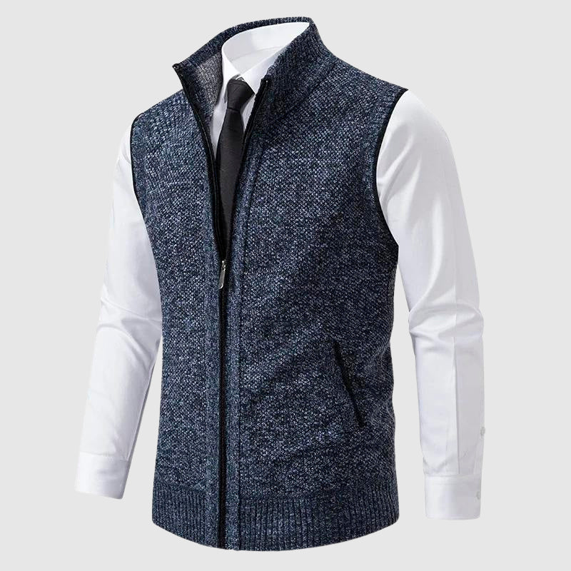 Ross | Mens Zip-Up Sweater Vest in Wool Blend | Turn-Down Collar, Two Side Pockets | Black, Khaki, Blue and More S-XXL