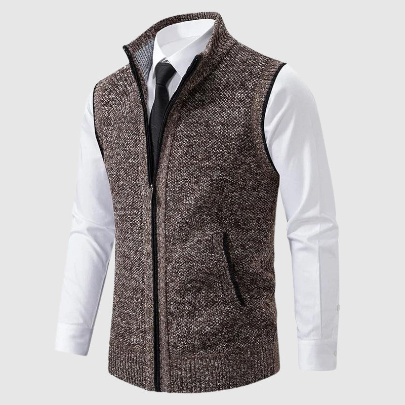 Ross | Mens Zip-Up Sweater Vest in Wool Blend | Turn-Down Collar, Two Side Pockets | Black, Khaki, Blue and More S-XXL