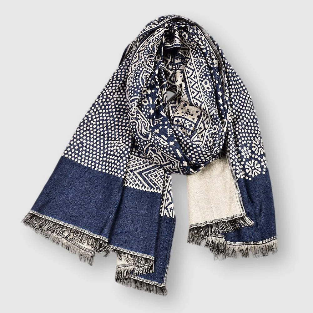 François | Mens Cotton Blend Scarf with Pattern | Lightweight, 65 x 195 cm | Blue, Black, Brown or All 3 Colors