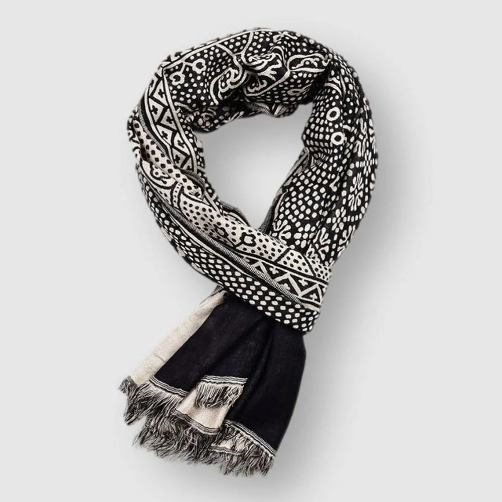 François | Mens Cotton Blend Scarf with Pattern | Lightweight, 65 x 195 cm | Blue, Black, Brown or All 3 Colors