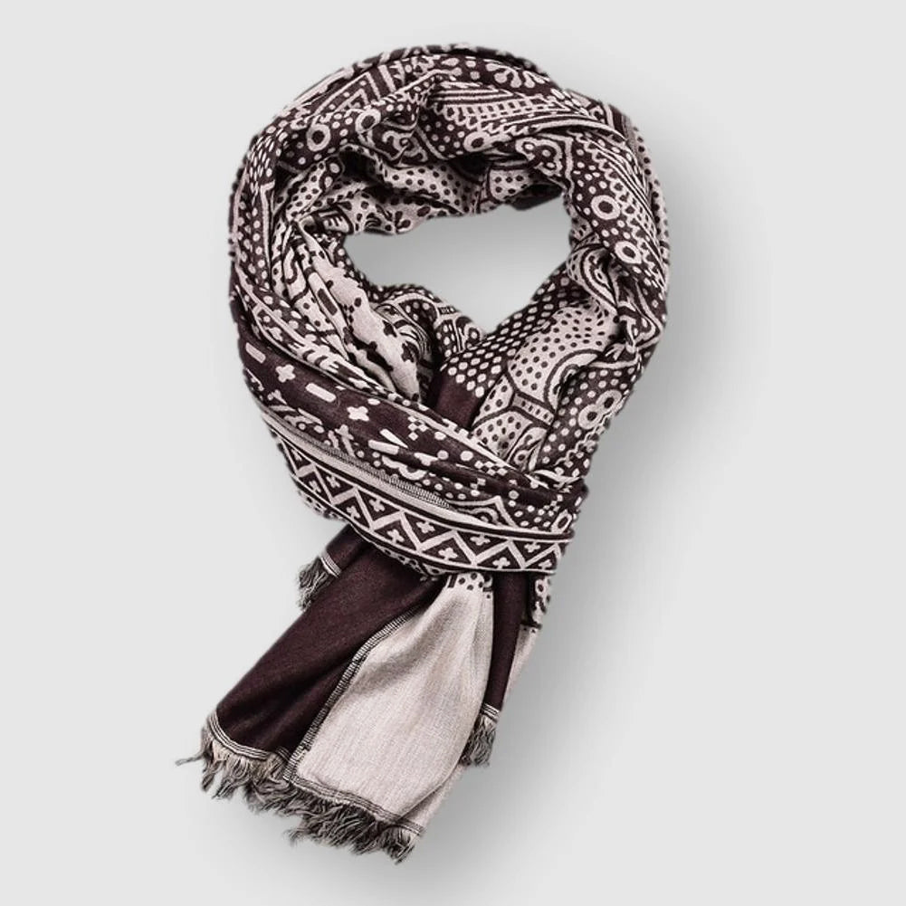 François | Mens Cotton Blend Scarf with Pattern | Lightweight, 65 x 195 cm | Blue, Black, Brown or All 3 Colors