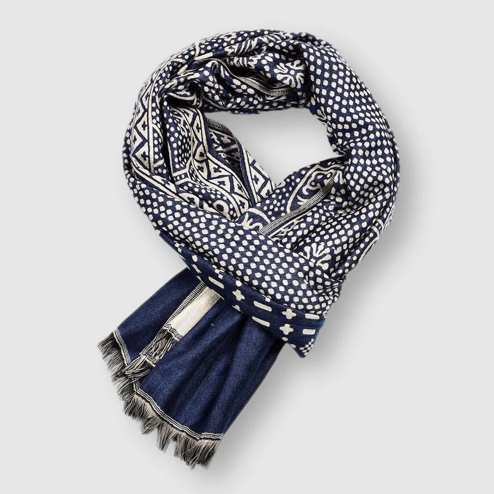 François | Mens Cotton Blend Scarf with Pattern | Lightweight, 65 x 195 cm | Blue, Black, Brown or All 3 Colors