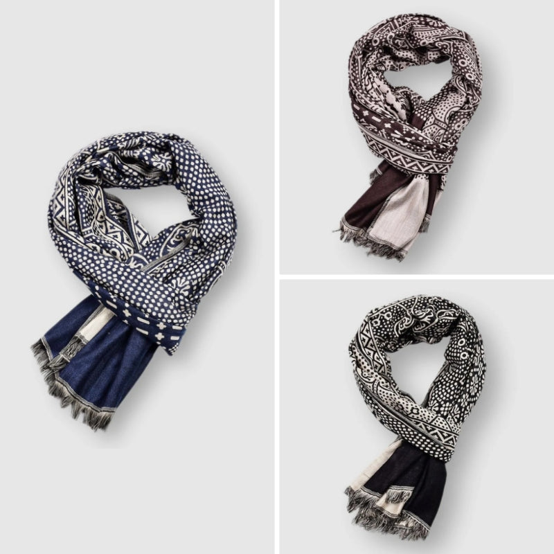 François | Mens Cotton Blend Scarf with Pattern | Lightweight, 65 x 195 cm | Blue, Black, Brown or All 3 Colors