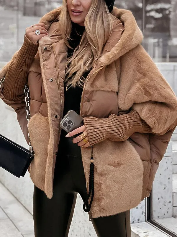 Women's Quilted Hooded Winter Jacket with Plush Trim