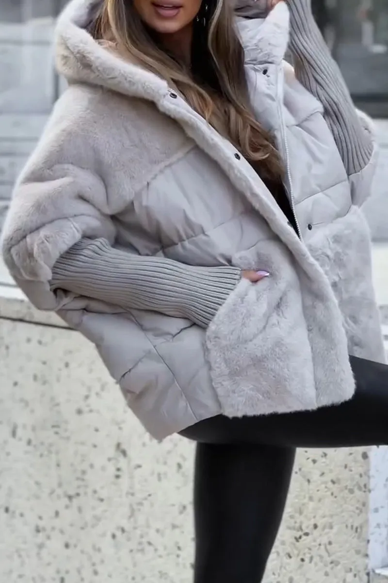 Women's Quilted Hooded Winter Jacket with Plush Trim