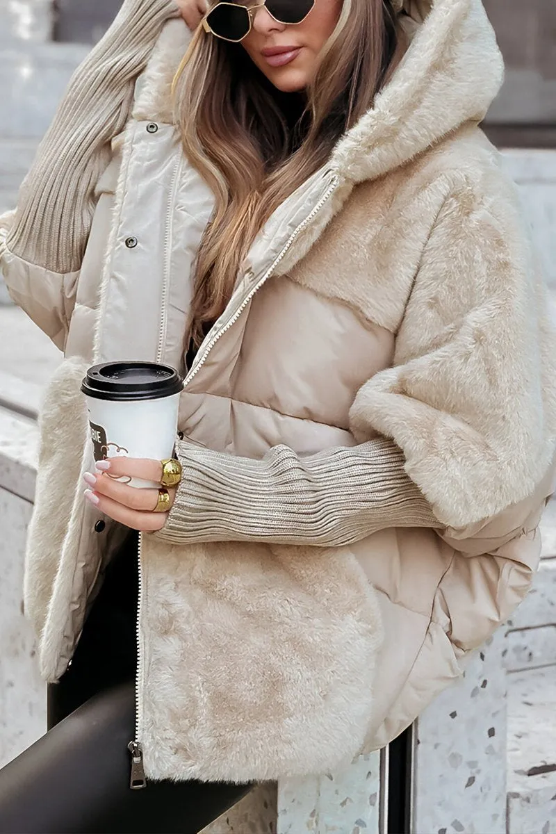 Women's Quilted Hooded Winter Jacket with Plush Trim