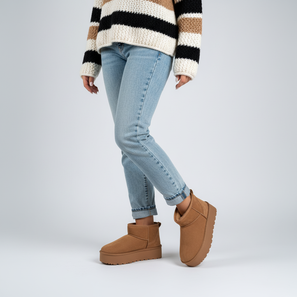 Women's Platform Boots with Wool Lining | Pull-On Ankle Shaft and Chunky Treaded Sole | Sizes 5.5-10, 4 Colors
