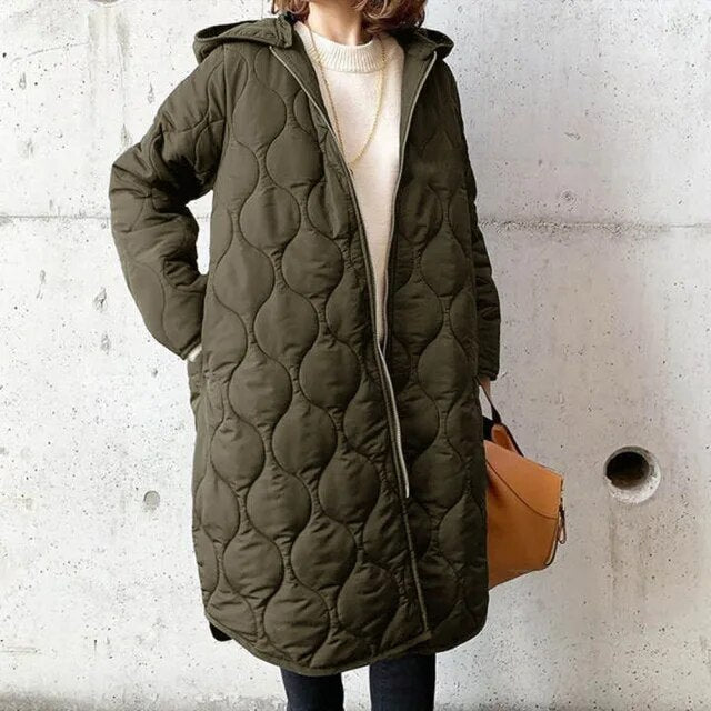 Women's Parka with Hood and Zip Closure | Pockets, Thermal Lining | For Winter | Navy Blue, Dark Green, Black, Light Green