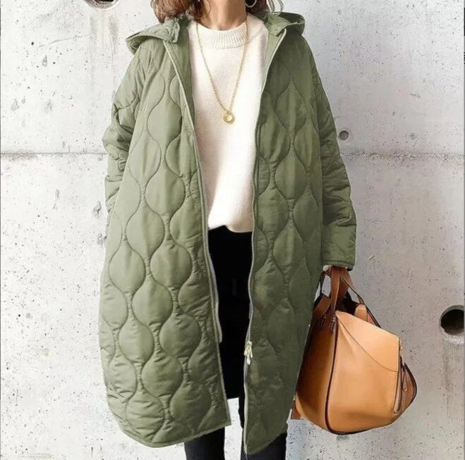 Women's Parka with Hood and Zip Closure | Pockets, Thermal Lining | For Winter | Navy Blue, Dark Green, Black, Light Green