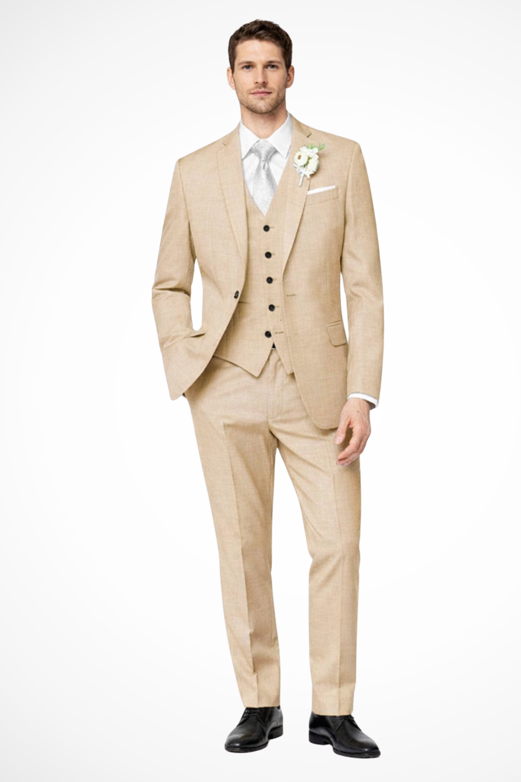 Men's Three-Piece Notch Lapel Suit, Single-Breasted