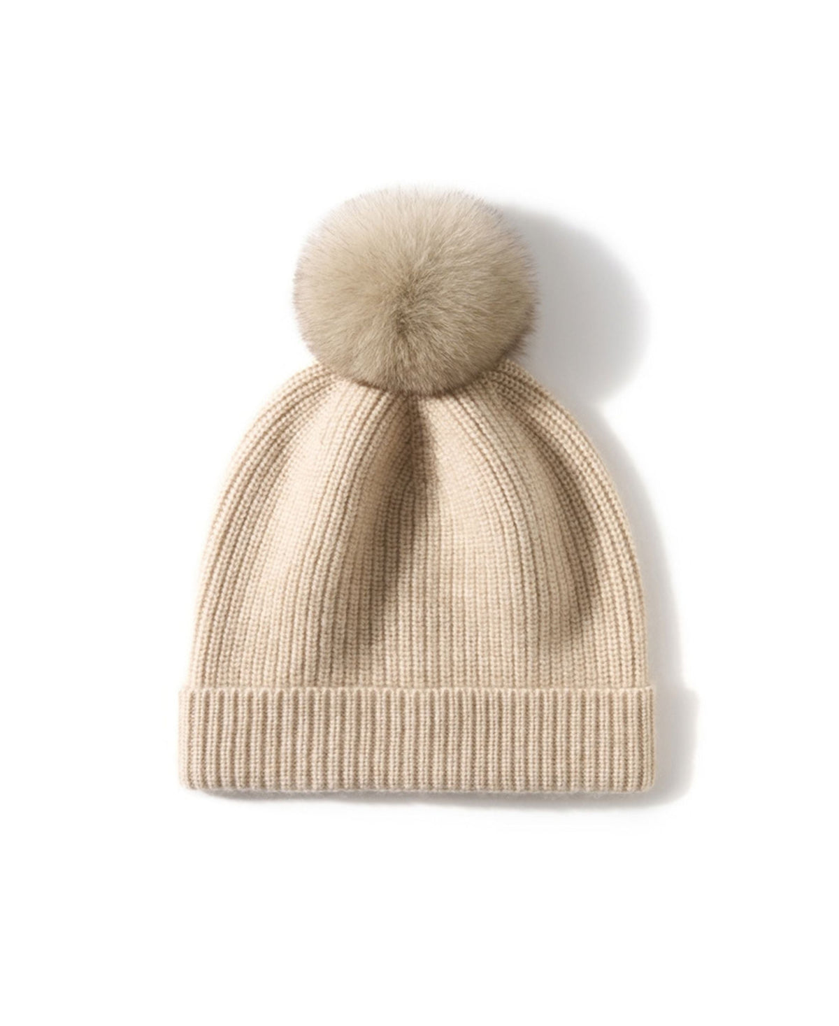 Sorrel Cashmere Ribbed Pom Pom Beanie