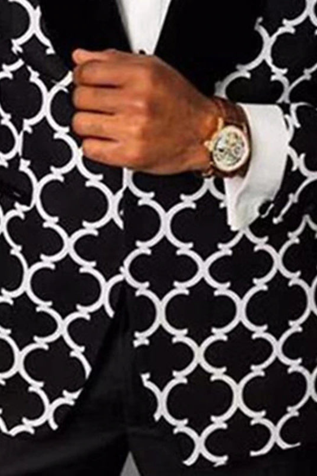 Men's Geometric Pattern Blazer, Shawl Lapels, Long Sleeves