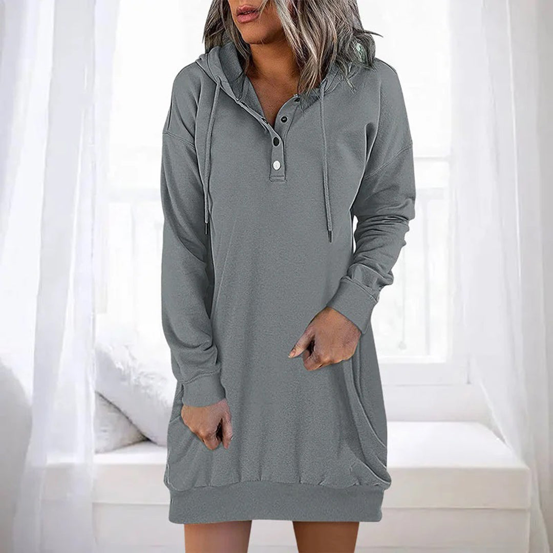 Women's Hooded Sweater Dress with Button Placket