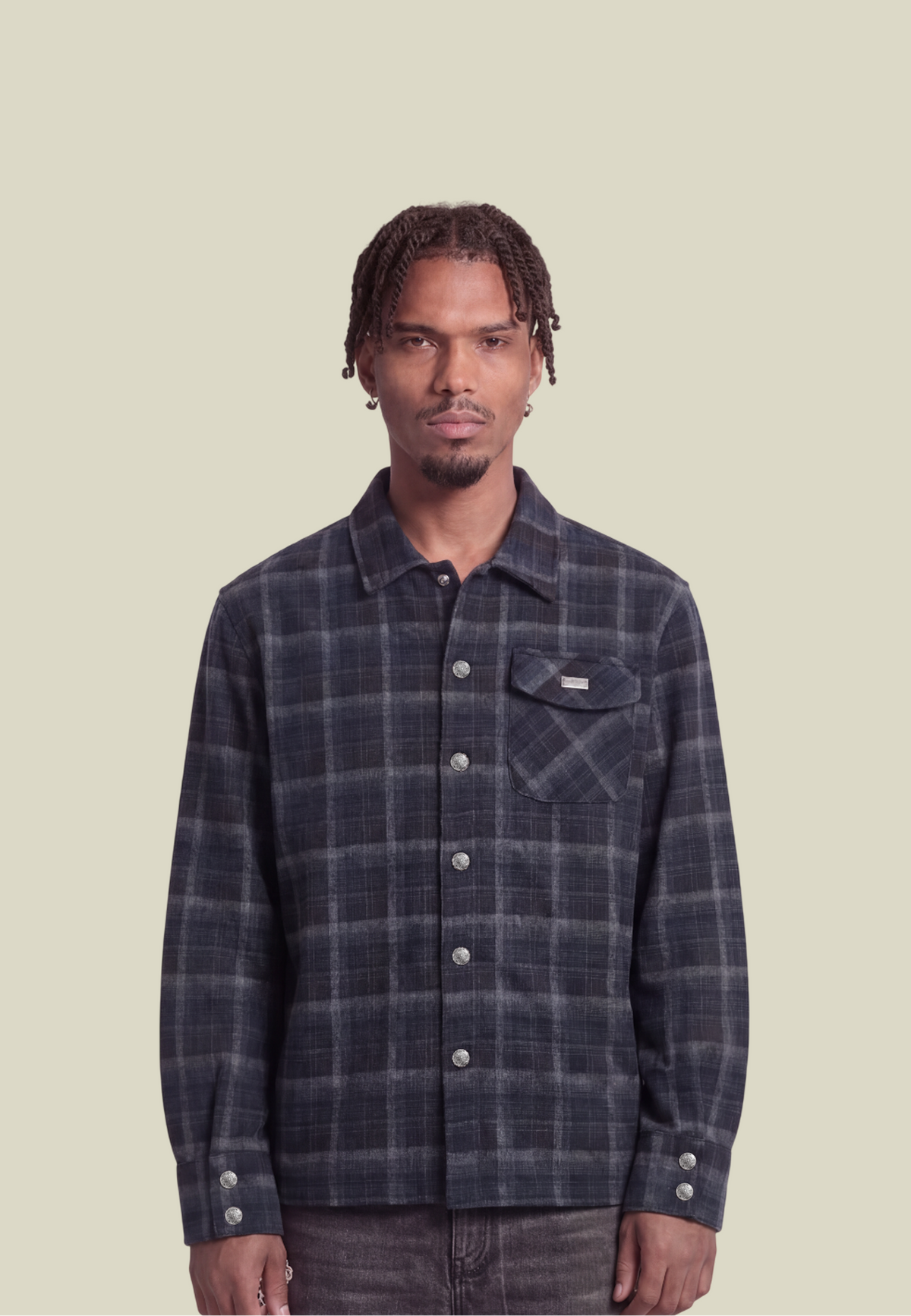 Men's Plaid Long-Sleeve Shirt, Button Front, Chest Pocket