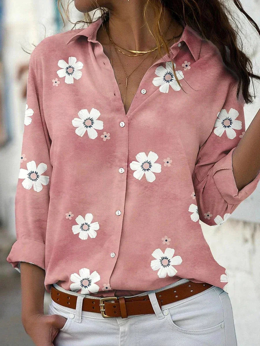 Women's Floral Print Blouse with a Classic Collar | Button-Front Closure, Soft Breathable Fabric | Size S-2XL, 4 Colors