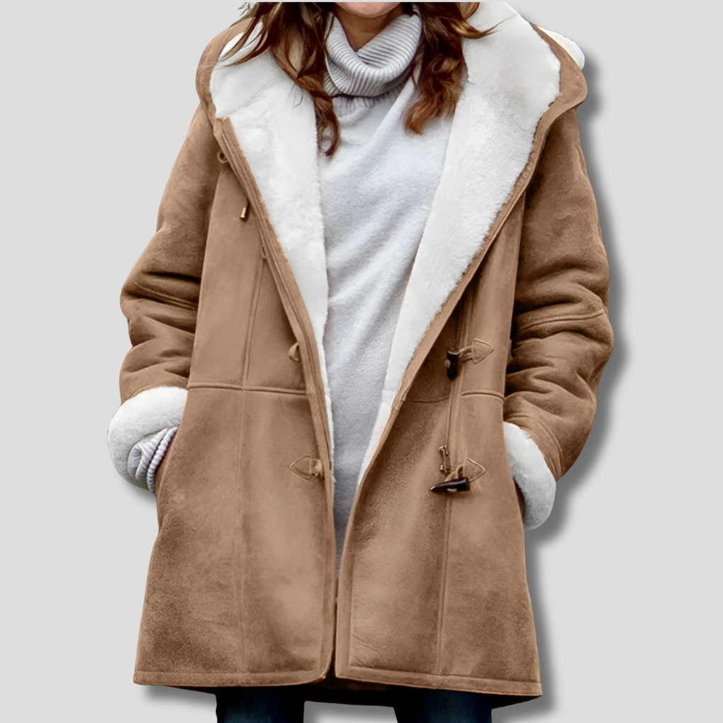 Women's Hooded Coat with Zip Front and Mid-Length Cut