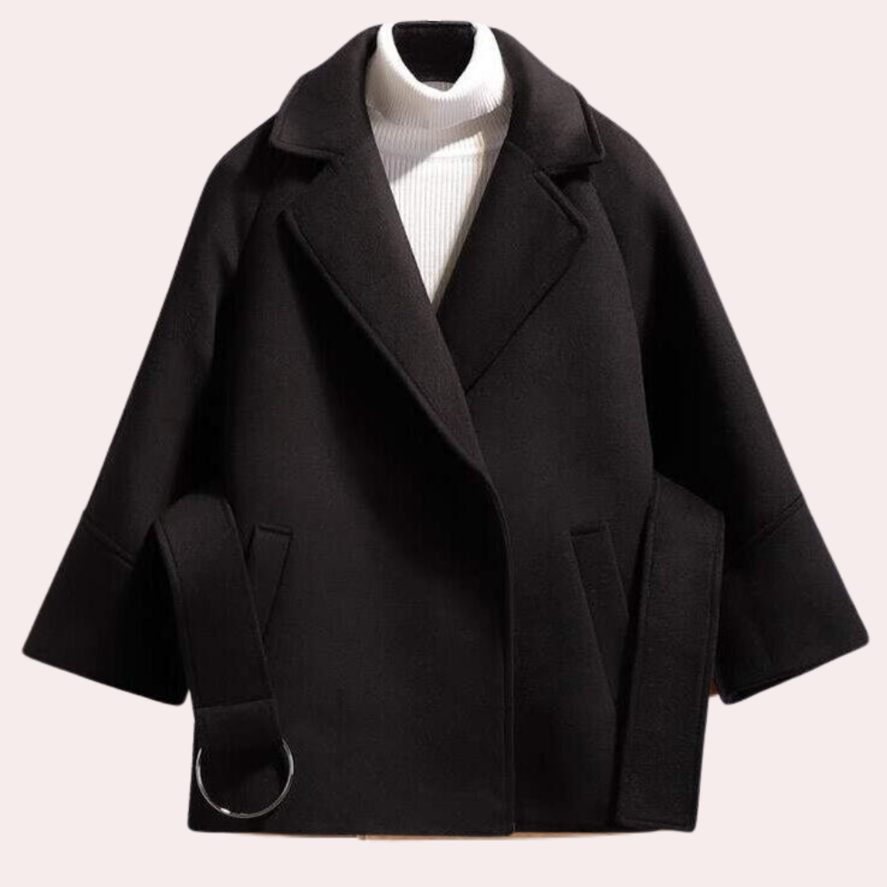 Women's Belted Coat with Wide Collar and Relaxed Fit