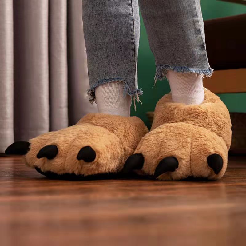 Women's Cozy Slippers in a Bear Paw Shape | Plush and Cotton Upper, Claw Detail at the Front | One Size, 3 Colors