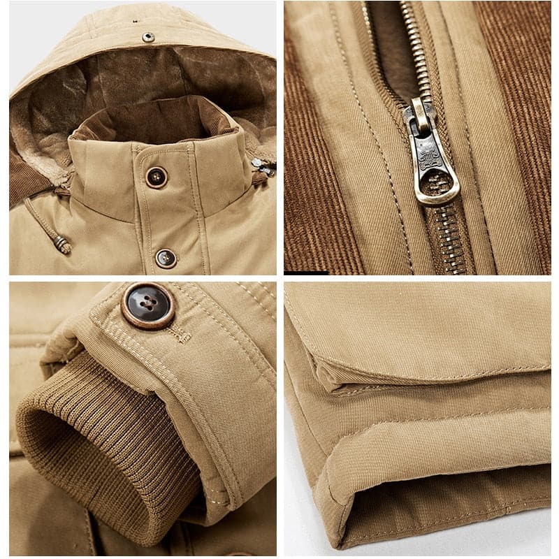 Men's Hooded Parka Jacket, Zip Front, Long Sleeves