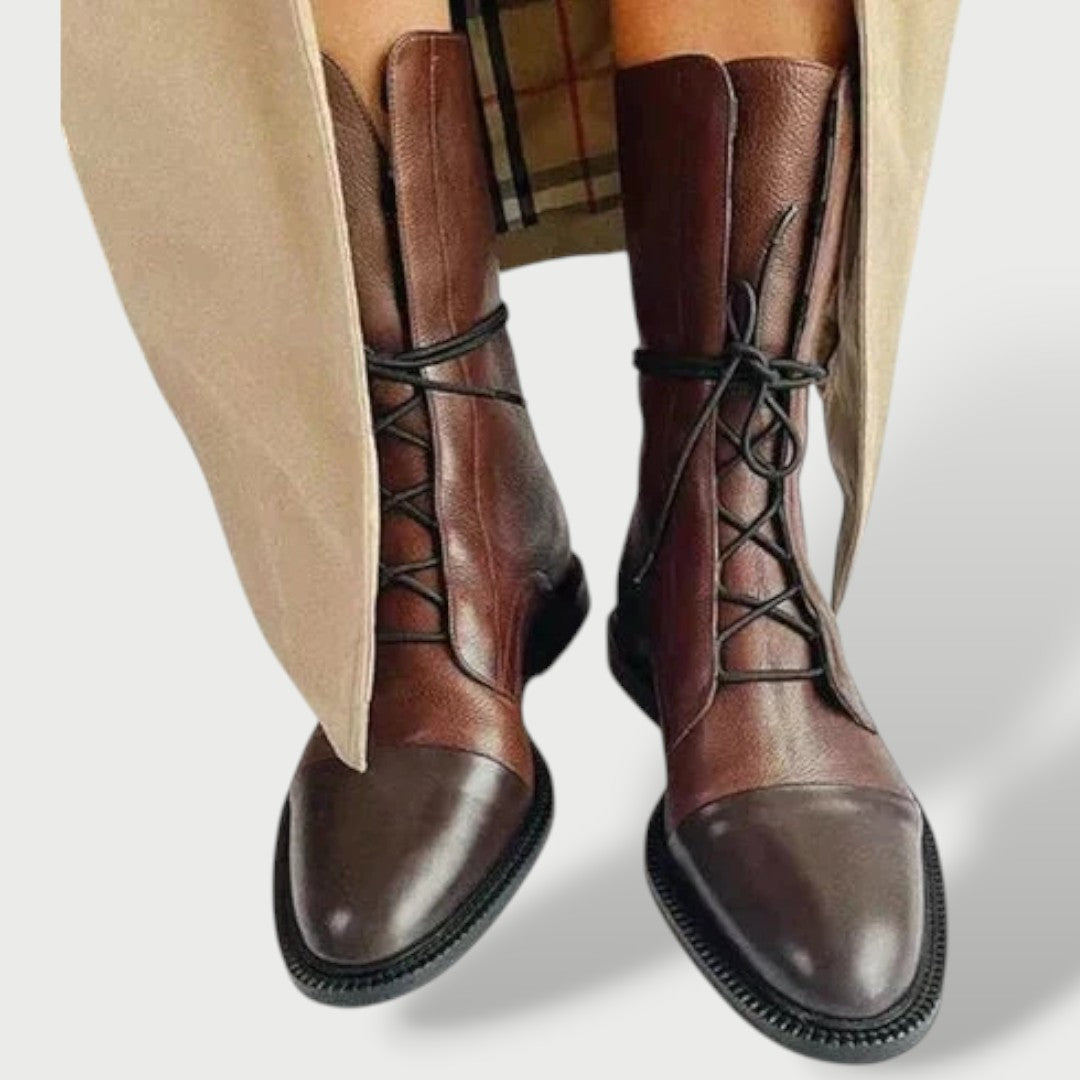 Women's Mid-Leather-Like Lace-Up Boots
