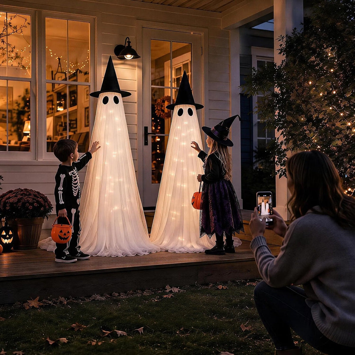 Halloween's 2 Pack 5 Ft Large Light Up Ghost Decorations for Outdoors