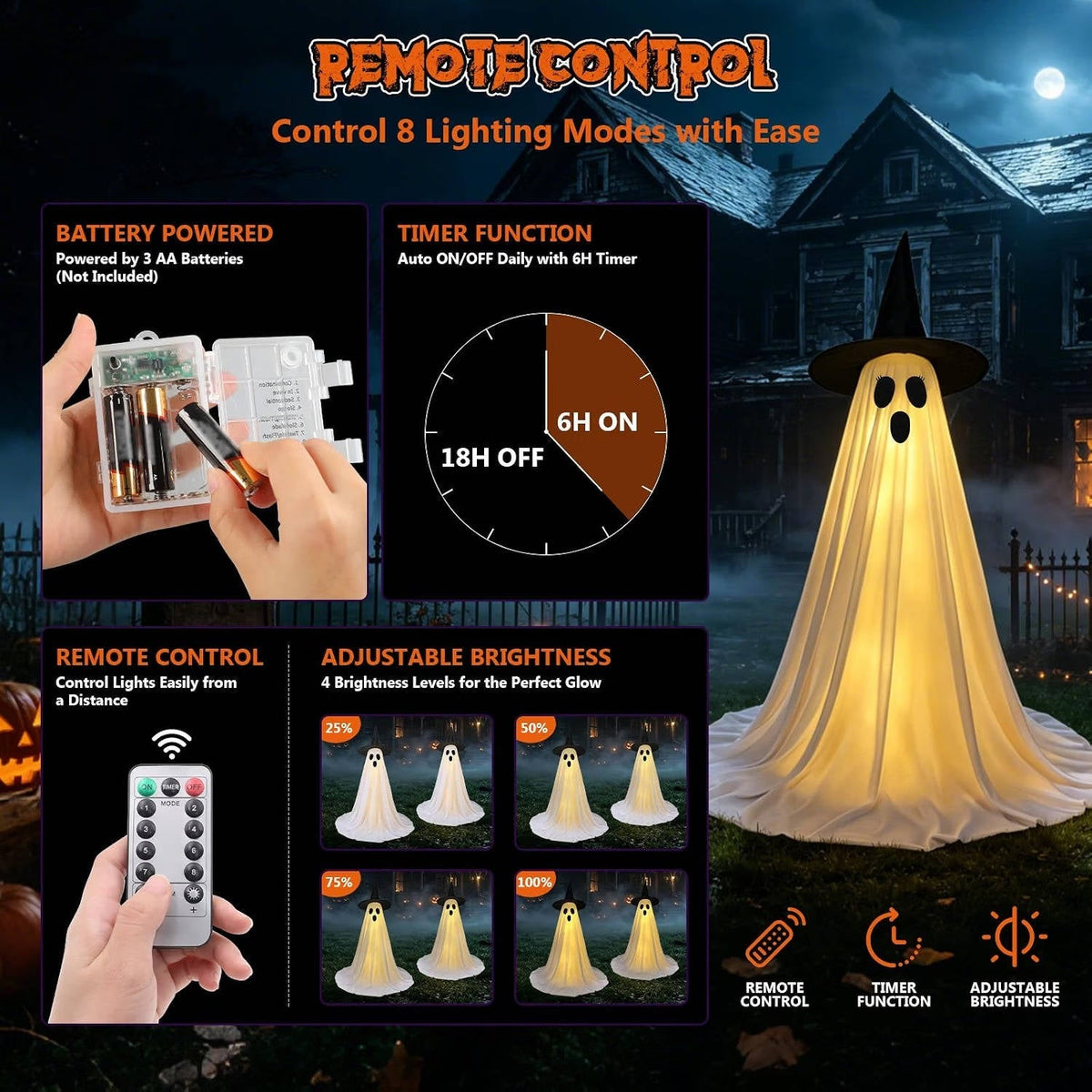 Halloween's 5 FT Lighted Ghost Decorations with Remote - 2 Pack