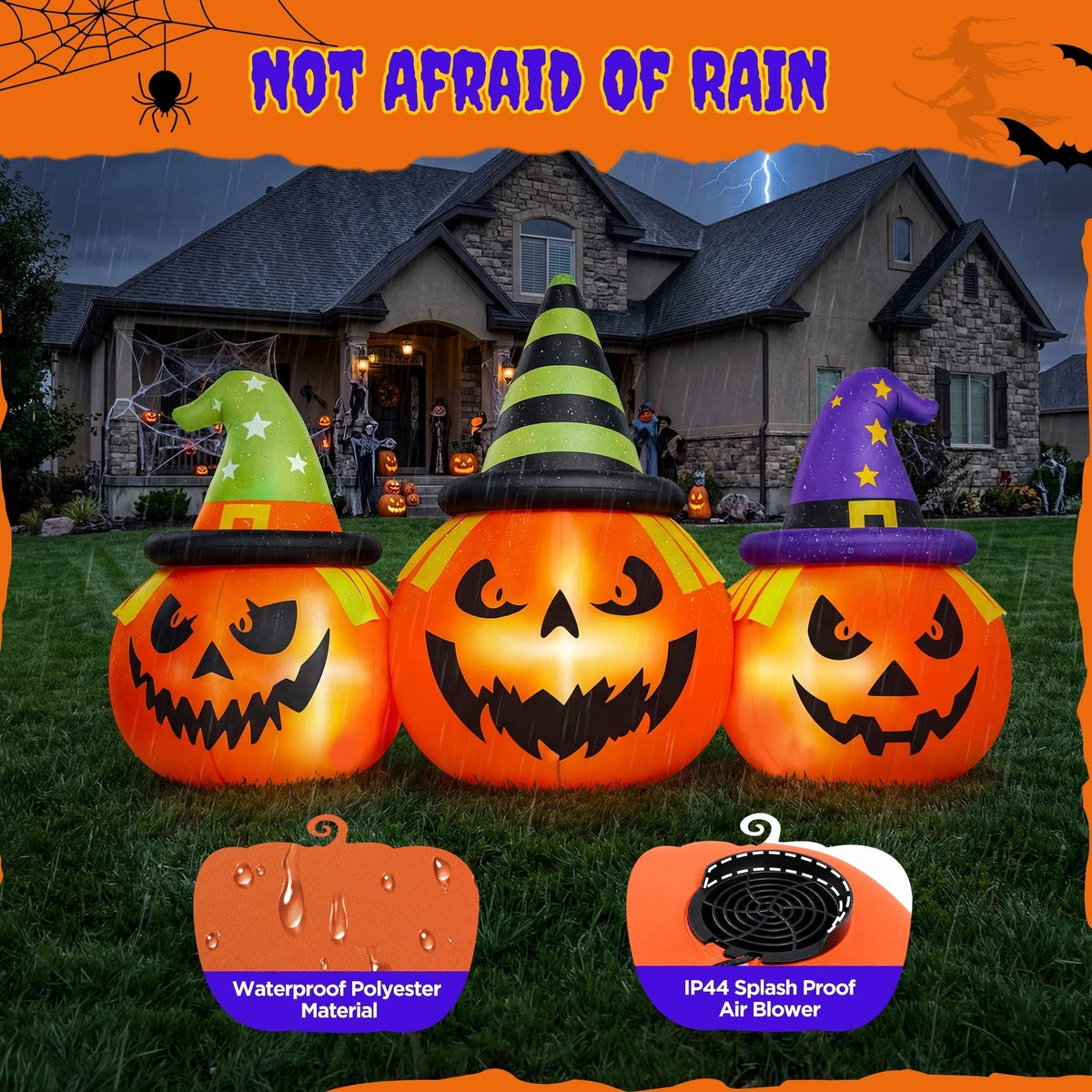 Halloween's Inflatable Pumpkin Yard Decoration with LED Lights, 6 Feet