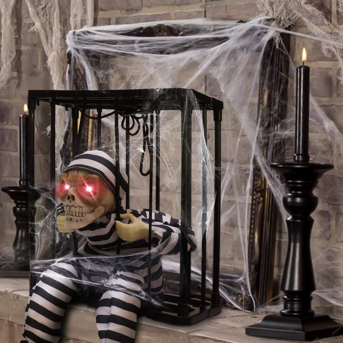 Halloween's Motion Sensor Animated Skull Prisoner with Red LED Eyes