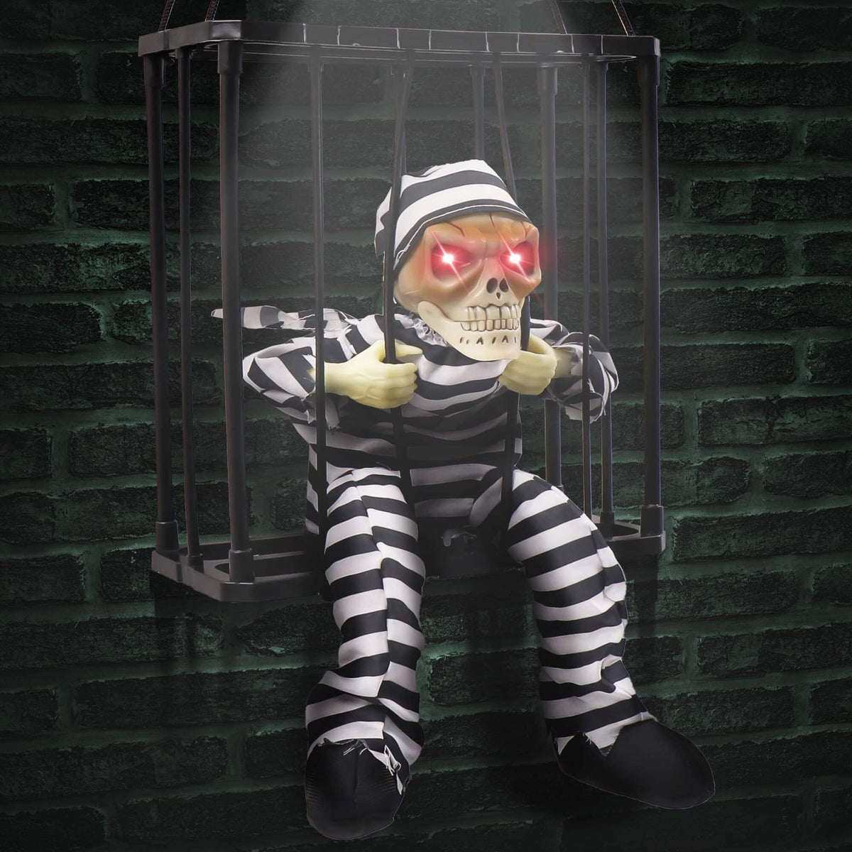 Halloween's Motion Sensor Animated Skull Prisoner with Red LED Eyes