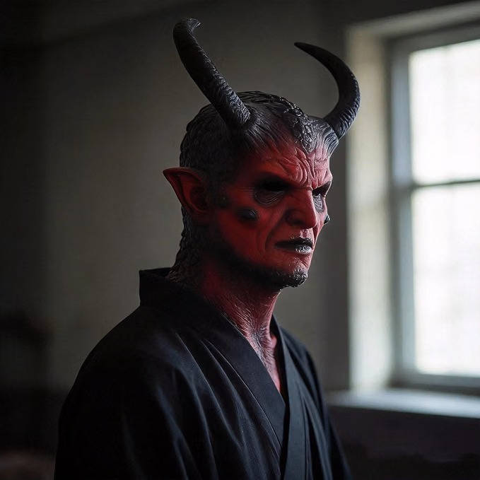 Halloween's Realistic Demon Mask with Horns for Cosplay & Costume Parties