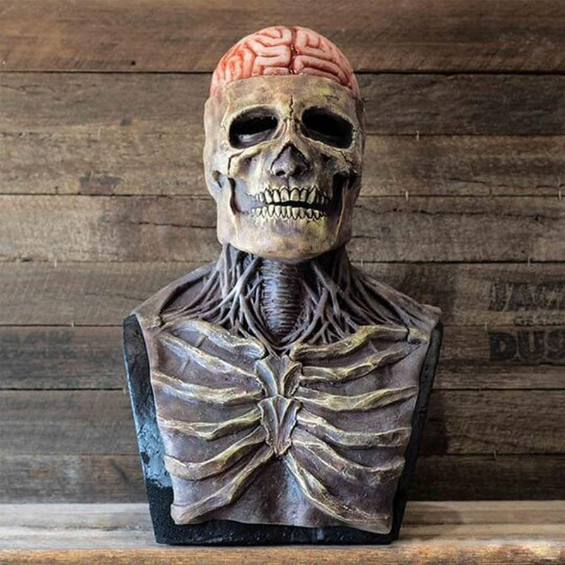 Halloween's Realistic Full Face Skeleton Mask with Matching Hat